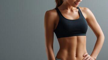 Fitness model posing in minimalist studio body confidence lifestyle photography motivational environment photo