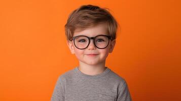 Playful child with glasses in bright orange setting portrait photography creative vibe photo