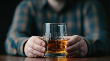 Savoring whiskey a man enjoying a drink at home still life intimate setting warm lighting photo
