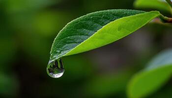 Droplets on green leaves nature close-up rainy environment macro photography tranquil concept photo