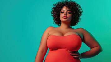 Fashion model portrait studio setting photography vibrant colors close-up body positivity concept photo