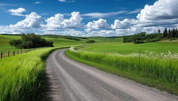Breathtaking scenic drive through lush green fields alberta landscape photography natural beauty wide angle view photo
