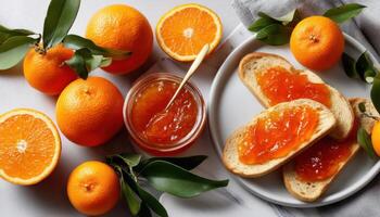 Making delicious orange marmalade with fresh citrus fruits at home food photography cozy kitchen setting photo