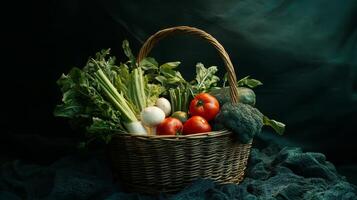 Freshly Harvested Vegetables in a Wicker Basket photo