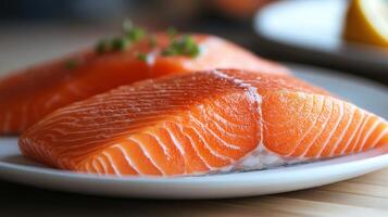 Fresh Raw Salmon Slices Ready to Cook photo
