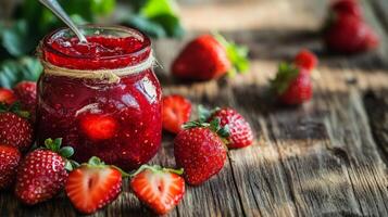 Strawberry Jam in a Glass Jar - A Sweet Summer Treat photo