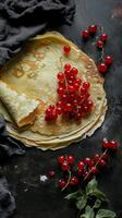Delicate Pancakes with Juicy Red Currants photo
