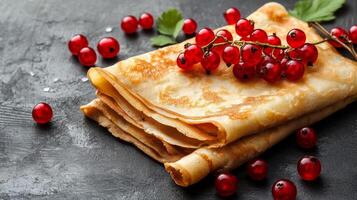 Golden Pancakes with Red Currants - A Delicious Breakfast photo