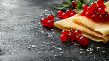 Golden Pancakes with Red Berries - A Delightful Breakfast Treat photo