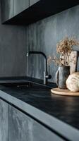 Dark Modern Kitchen Design with Sleek Details photo