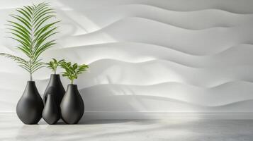 Modern Minimalist Interior Design with Black Vases and Plants photo