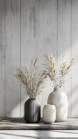 Rustic Vase Arrangement on a Wooden Shelf - Modern Home Decor Ideas photo