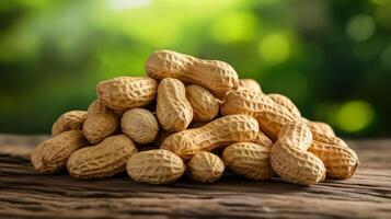 A Bountiful Pile of Peanuts on Rustic Wood photo