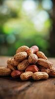 A Bountiful Pile of Peanuts on Rustic Wooden Table photo