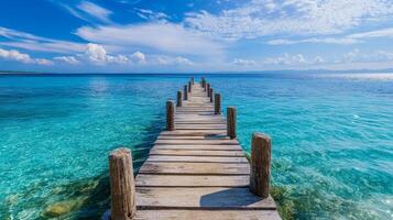 Tranquil dock reaching out to the turquoise sea photo