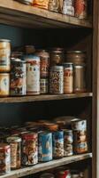 Organized Pantry with Various Canned Goods and Jars photo