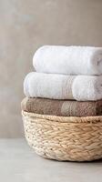 Stacked Towels in a Woven Basket - A Simple Home Decor photo