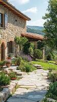 Rustic Stone House with Charming Garden Path photo
