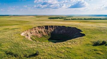 Stunning Natural Sinkhole in Grassland Landscape photo