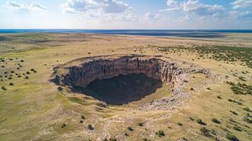 Awe-Inspiring Aerial View of a Natural Depression in a Vast Landscape photo