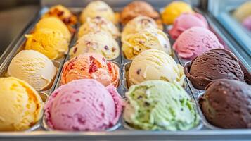 Vibrant mix of tasty ice cream flavors photo