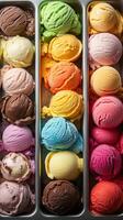Vibrant Ice Cream Scoops in a Display Case - A Colorful Treat photo