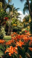 Stunning Orange Lilies in a Tropical Garden photo