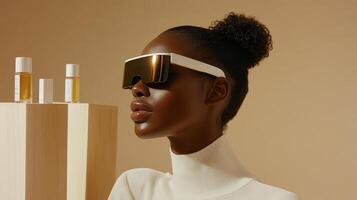 Stylish Woman in Futuristic Glasses - Modern Beauty Portrait photo