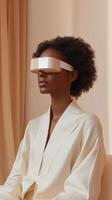 Virtual Reality Experience Woman in a Futuristic Headset photo