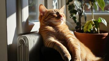 Ginger Cat Basking in Warm Sunlight by the Window photo