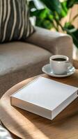 Cozy Living Room Scene with Book and Coffee photo