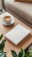 Simple Cozy Home Decor with Coffee and Book photo