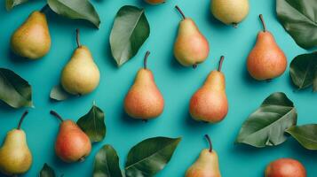 Vibrant Pear Pattern on Teal Background photo