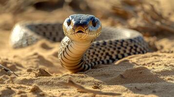 Close-up of a Desert Snake in Golden Sand photo