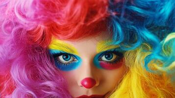 Close-up of a Colorful Clown Makeup Portrait photo