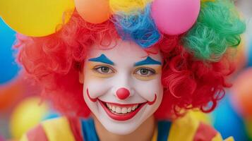 Cheerful Clown Portrait in Colorful Costume photo