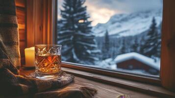 Winter Evening Whiskey by the Window - Cozy Cabin View photo