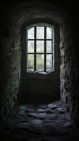 Mysterious Barred Window in an Ancient Stone Tunnel photo