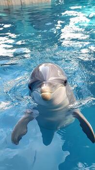 Close-up of a Friendly Dolphin in a Vibrant Blue Pool photo