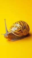 Closeup of a Snail on a Vivid Yellow Background photo