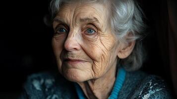 A Portrait of Time Capturing the Essence of an Elderly Woman photo