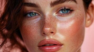 Close-up Portrait of a Beautiful Woman with Freckles photo
