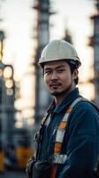 Focused industrial worker in safety gear photo