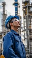 Dedicated Industrial Worker Overseeing a Refinery Complex photo