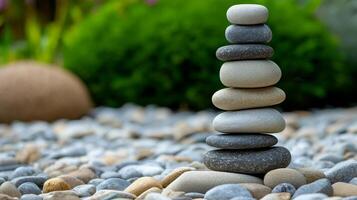 Zen Stones Stacked in a Garden Setting photo