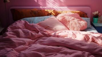 Pink Bedding in a Cozy Bedroom - A Relaxing Retreat photo