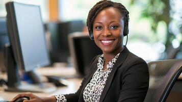 Smiling Business Woman Providing Excellent Customer Support photo