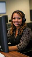 Smiling Business Woman in a Call Center photo