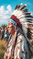 Native American Elder in Traditional Headdress photo