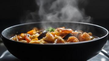 Steaming Seafood Pasta Soup - A Hearty Culinary Delight photo
